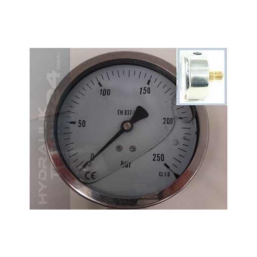 Hydraulik Manometer &oslash;100 mm Glycerin Edelstahl ECO-Line 0 bis 0,1 bar