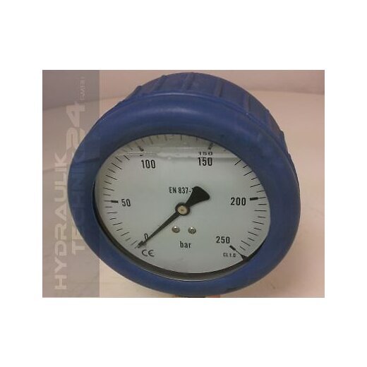 Hydraulik Manometer &oslash;100 mm Glycerin Edelstahl ECO-Line 0 bis 100 bar mit Staubschutz BLAU