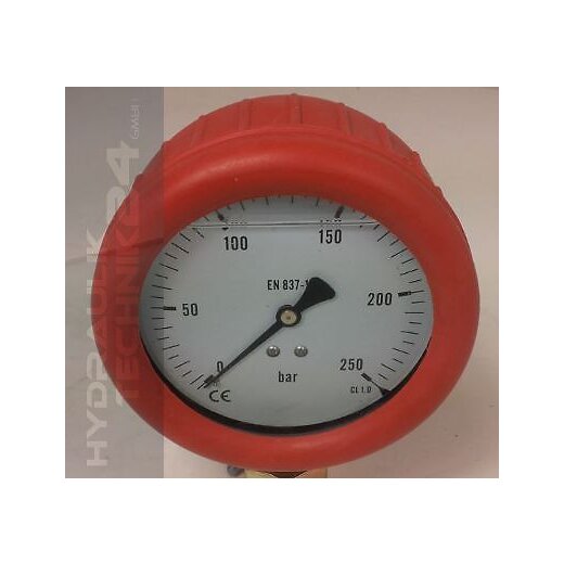 Hydraulik Manometer &oslash;100 mm Glycerin Edelstahl ECO-Line 0 bis 2,5 bar mit Staubschutz ROT
