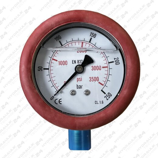 Hydraulik Manometer &oslash;63 mm Glycerin Edelstahl ECO-Line 0 bis 16 bar mit Staubschutz ROT