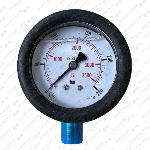 Hydraulik Manometer ø63 mm Glycerin Edelstahl ECO-Line 0 bis 250 bar mit Staubschutz SCHWARZ