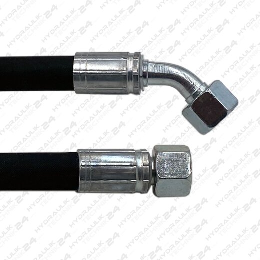 Hydraulikschlauch NW 19/2 22L - DKOL - CEL - Anschlu&szlig; und L&auml;nge w&auml;hlbar Gerade - 45&deg; Bogen 1050 mm