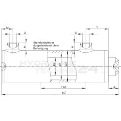 Hydraulikzylinder doppeltwirkend 32/20 - 1000mm Hub ohne Befestigung