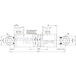 Hydraulikzylinder doppeltwirkend 40/20 - 1000mm Hub mit Querbuchsen