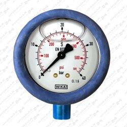 Hydraulik Manometer &oslash;63 mm Glycerin Edelstahl  0 bis 100 bar mit Staubschutz BLAU