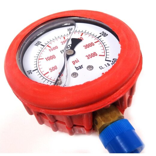 Hydraulik Manometer &oslash;100 mm Glycerin Edelstahl ECO-Line 0 bis 600 bar mit Staubschutz ROT