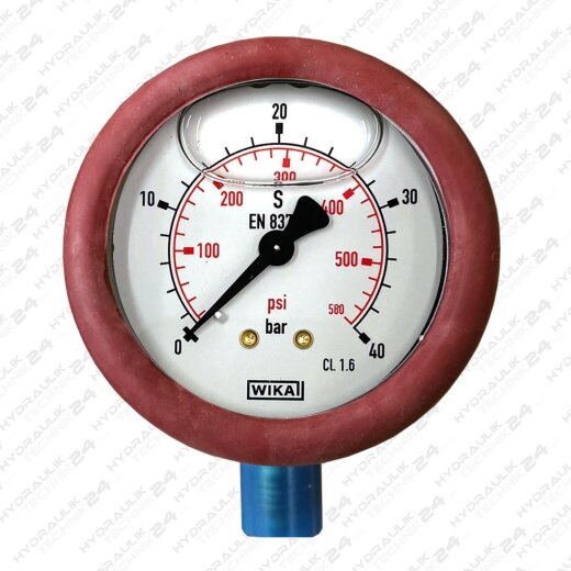 Hydraulik Manometer &oslash;63 mm Glycerin Edelstahl  0 bis 160 bar mit Staubschutz ROT