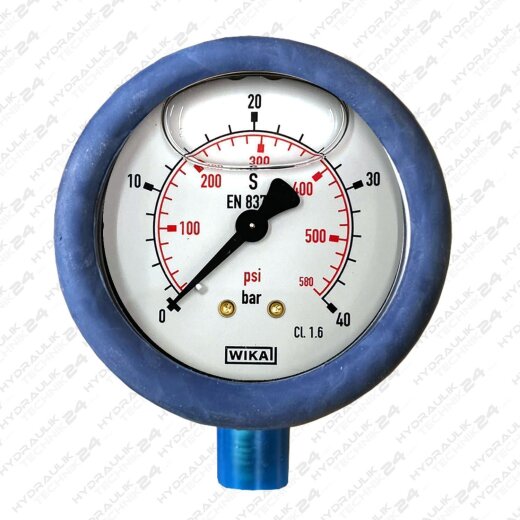 Hydraulik Manometer ø63 mm Glycerin Edelstahl  0 bis 400 bar mit Staubschutz BLAU