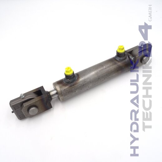 Hydraulikzylinder doppeltwirkend 40/20 - 1000mm Hub mit Gabeln, Gelenkaugen und Bolzen