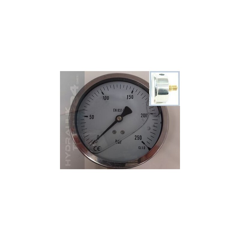 Manometer Glycerin NG Ø 100 Edelstahl bar 1/2 BSPP unten Druckbereiche Hydraulik 