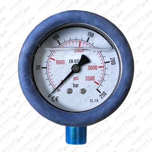 Hydraulik Manometer &oslash;63 mm Glycerin Edelstahl ECO-Line 0 bis 250 bar mit Staubschutz BLAU