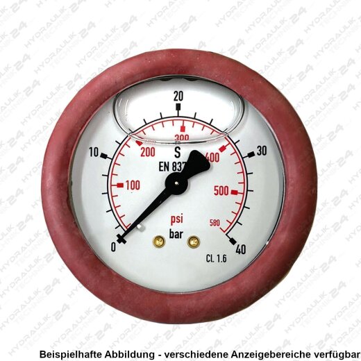Hydraulik Manometer ø63 mm Glycerin Edelstahl ECO-Line 0 bis 250 bar mit Staubschutz ROT