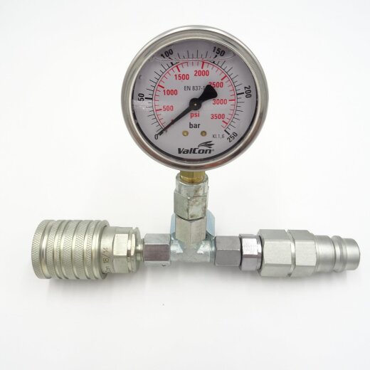 Hydraulik Manometer 0 - 250 bar BG3 mit Stecker Kupplung Muffe Me&szlig;set Messuhr Tester 0 bis 400 bar