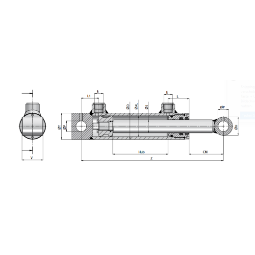 Schema Hydraulikzylinder EQB25, einfachwirkend mit Querbuchsen