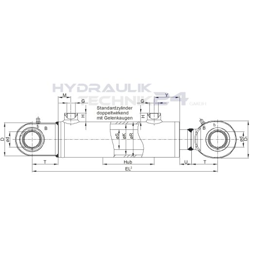 Hydraulikzylinder doppeltwirkend 32/20 - 50 bis 1000mm Hub mit Gelenkaugen