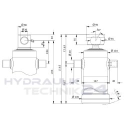 Teleskopzylinder Hydraulik 3-stufig - 1043 mm Hub - 16,1t Querbohrung