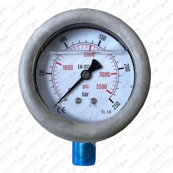 Hydraulik Manometer &oslash;63 mm Glycerin Edelstahl ECO-Line 0 bis 25 bar mit Staubschutz GRAU