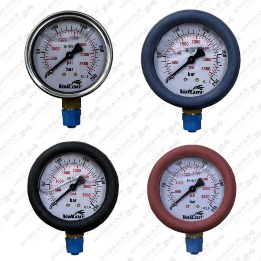 Hydraulik Manometer &oslash;100 mm Glycerin Edelstahl ECO-Line 0 bis 250 bar mit Staubschutz GRAU