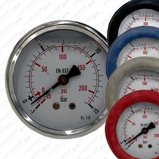 Hydraulik Vakuum Manometer ø63  mm Anschluss hinten Glycerin Edelstahl ECO-Line -1 bis 15 bar