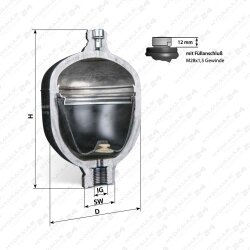 ROTH Membranspeicher IG Puffer Druckspeicher 0,75L bef&uuml;llt mit 150 bar
